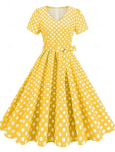  Retro vintage Jaren '50 Grease-outfits Jurken Swing Jurk Polka dots Kostuum Dames Maskerade Alledaagse kleding Vrijgezellenfeest Volwassenen Kleding Homecoming-jurken
