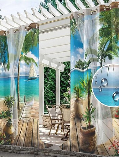  Outdoor Curtain for Patio Waterproof, Home Decor Thermal Insulated Grommet Top Blackout Indoor Outdoor Vertical Blind/Drape for Gazebo, Front Porch, Pergola