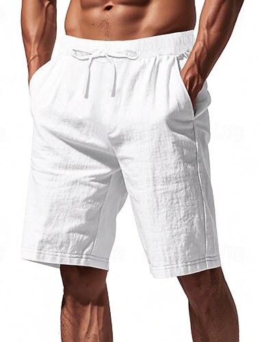  Voor heren Korte broek Linnen korte broek Zomer korte broeken Strandshorts Zak Trekkoord Elastische taille Effen Comfort Ademend Korte Vakantie Feestdagen Strand Hawaii Boho Zwart Wit