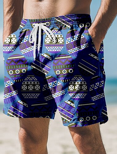  Ostern Herren Geometrisch Ostereier Badeshorts Boardshorts Mittlere Taille Hawaiianisch Ferien Festival Kordelzug Netzfutter Elastischer Bund Designer Bekleidung