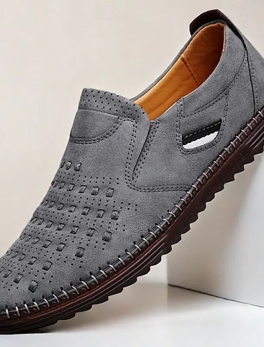  slip-on loafers i brun ruskind til mænd - åndbare udhulede fritidssko til sommer og arbejde