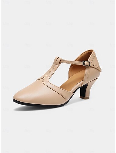  beige T-Riemen-Tanzschuhe – elegante Latein- und Standard-Performance-Absätze für Damen