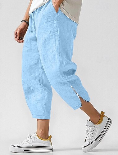  Herren Leinenhosen Hose Sommerhose Strandhose Reißverschluss Kordelzug Elastischer Bund Einfach Komfort Atmungsaktiv Knöchellang Lässig Täglich Ferien Mode Klassicher Stil Schwarz Weiß