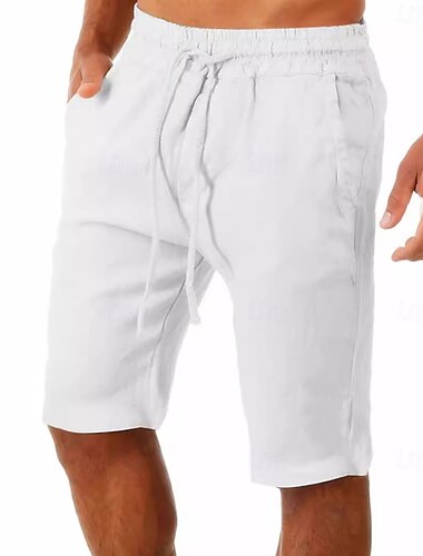  Herren Shorts Leinenshorts Sommershorts Strandshorts Kordelzug Elastischer Bund Einfach Komfort Atmungsaktiv Knielang Outdoor Täglich Strand Mode Klassicher Stil Schwarz Weiß