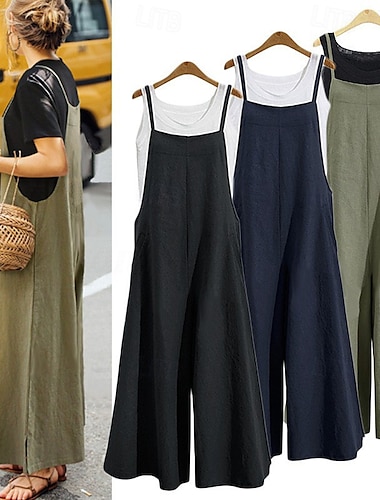  Dames Normaal Jumpsuit Streetwear Effen Kleur Mouwloos Vierkante hals Blote rug Straat Dagelijks Normale pasvorm Zwart Wit Leger Groen Zomer