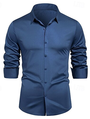  Herren Hemd Kleidhemd Knopfhemd Einfarbig Hochzeit Täglich Hellblau Schwarz Weiß Königliches Blau Kurzarm Revers Frühling & Herbst Bekleidung Patchwork