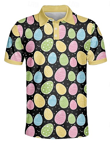  Pasqua Per uomo uova di Pasqua Polo Manica Corta Magliette polo Camicie con Colletto Casual All'aperto Abbigliamento quotidiano Abito da festa Stampa 3D Estate Primavera Autunno Giallo