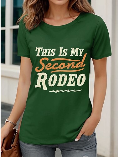  女性用 Tシャツ グラフィック レタード カジュアル 半袖 ラウンドネック レギュラートップス 日常 プリント ブラック ネイビーブルー グリーン 夏