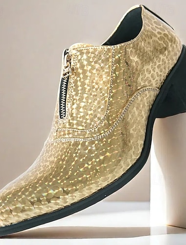  ankelstøvletter med gullstruktur for menn - eksotiske snørebånd i kunstskinn med slangetrykk for skoleball og spesielle begivenheter