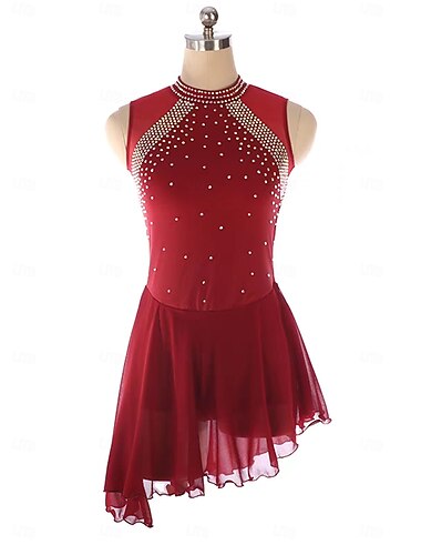  Kunstschaatsjurk Dames Voor meisjes Schaatsen Jurken Lapwerk Open achterkant Netstof Spandex Rekbaar Opleiding Oefenen Professioneel Kunstschaatskleding Thermisch Warm Kristal / Bergkristal Mouwloos