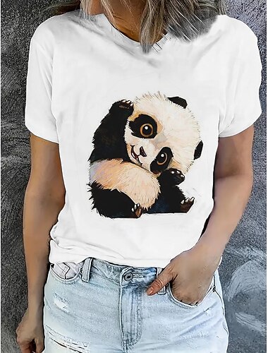  Mulheres Camiseta Tops de verão Gráfico Urso Clássico Casual Manga Curta Gola Redonda Tops curtos Diário Final de semana Imprimir Arco-íris Verão Primavera Outono