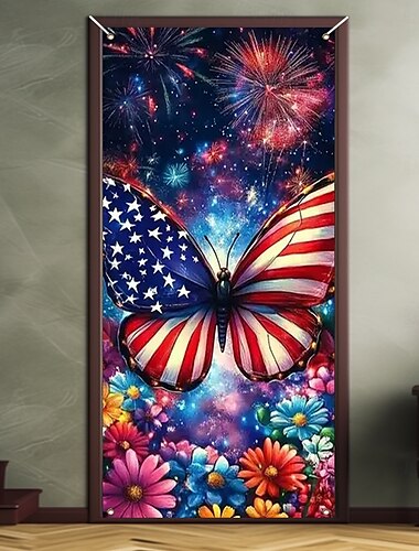  Decoraciones para puertas del Día de la Independencia del 4 de julio cubiertas de puertas tapiz de puerta decoración cortina de puerta telón de fondo interior/exterior cartel de puerta para entrada