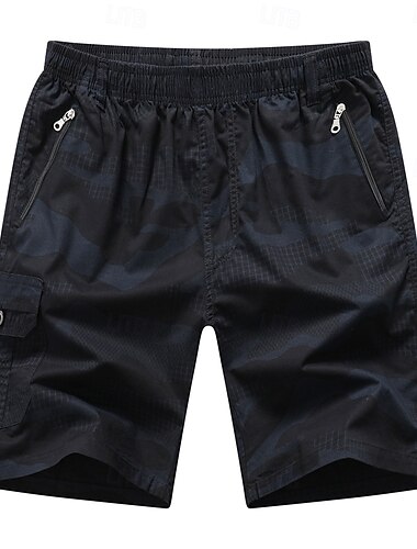  Men's Cargo Shorts Camping Shorts Camo Shorts Hiking Shorts Elastic Waist Zipper Pocket Straight Leg Camouflage Moisture Wicking Wearable Knee Length Outdoor Casual Daily Fashion Streetwear Black