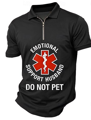  Herren Text Poloshirts mit Reißverschluss Kurzarm Polo-Shirts Hemden mit Kragen Lässig Outdoor Athleisure 3D-Druck Sommer Schwarz Rote Dunkelgrün