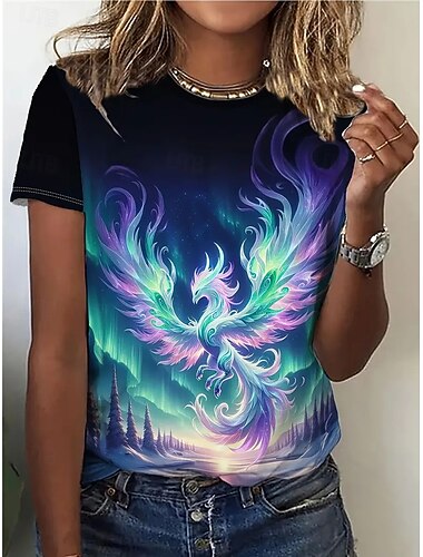  Női Póló Nyári felsők Madár Látvány Klasszikus Alkalmi Rövid ujjú Terített nyak Crop Tops Napi Hétvége Nyomtatott Szivárvány Nyár Tavasz Ősz