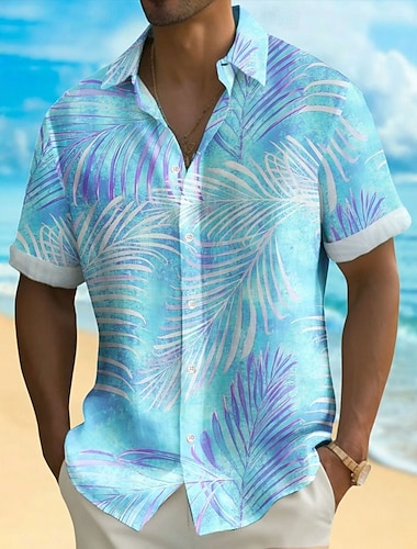  Voor heren Palmblad Tropische planten Overhemd Hawaiiaans overhemd Overhemd met knopen Korte mouw Hawaii Toevlucht Vakantie Feestdagen Strand Kleding Zomer Lente Strijkijzer 3D-afdrukken shirts met