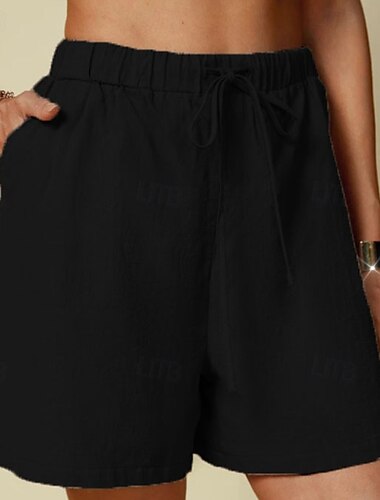  Damen Leinen-inspirierte Shorts Shorts Palazzo-Hose Streetwear Lässig Kurz Natürliche Taille Einfach Tasche Elastisches Kordelzugdesign Außenbereich Bequem Straße Ausgehen Hellhimmelblau Schwarz Wei