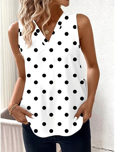 Női Camisole Tank Top Grafika Pöttyös Stílusos Alkalmi Ujjatlan V-alakú Normál felsők Napi Nyomtatott Fehér Nyár