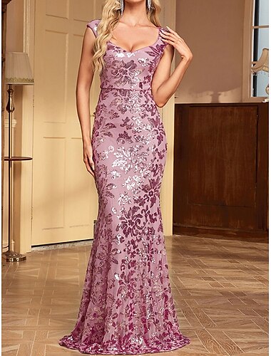  Trompete / Meerjungfrau Quinceanera-Kleider Elegant Kleid Hochzeit kleid hochzeitsgast Boden-Länge Ärmellos V Ausschnitt Polyester mit Paillette 2025