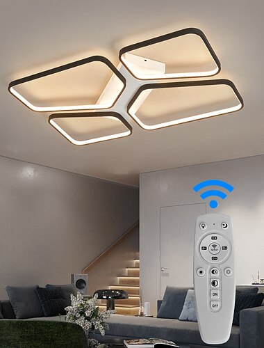  Moderne LED-Deckenleuchte für Wohnzimmer, 4 Köpfe, 52 W, 64 W, quadratisch, modern, einfache Fernbedienung, App, personalisierbar, kreatives Raumlicht, stufenloses Dimmen, Hauptschlafzimmerlicht