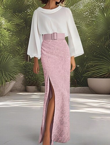  Meerjungfrau/Trompete Abendkleid mit Perlenbesatz, elegantes Kleid, formelle Hochzeit, bodenlang, Puffärmel, Wasserfallausschnitt, Stretch-Crêpe mit Faltenschlitz 2025