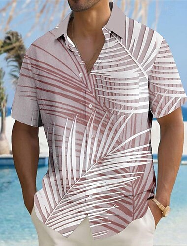  Herren Palme Tropische Pflanzen Hemd Hawaiihemd Sommerhemd Knopfhemd Kurzarm Hawaiianisch Resort Urlaub Festtage Strandbekleidung Sommer Umlegekragen 3D-Druck Hemden mit Kragen Eine Tasche vorne Blau