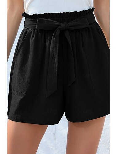  Dames Katoenen linnen shorts Linnen-geïnspireerde broek Katoenen linnen broek Streetwear Casual Korte Natuurlijk Effen Zak Elastische taille Ademend Zacht Micro-elastisch Casual Streetwear Marine