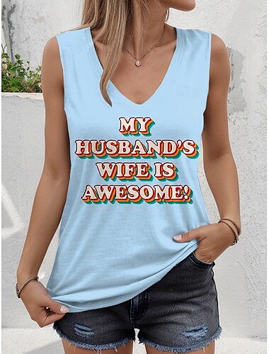  Damen Camisole-Tanktop Grafik Buchstabe Stilvoll Lässig Ärmellos V Ausschnitt Normale Oberteile Täglich Druck Schwarz Rosa Blau Sommer