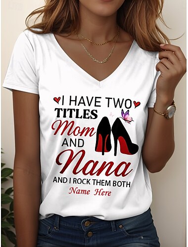  Muttertag Damen T Shirt Grafik Buchstabe Lässig Kurzarm V Ausschnitt Normale Oberteile Täglich Wochenende Druck Weiß Hellgrün Rosa Blau Purpur Sommer Frühling MOM