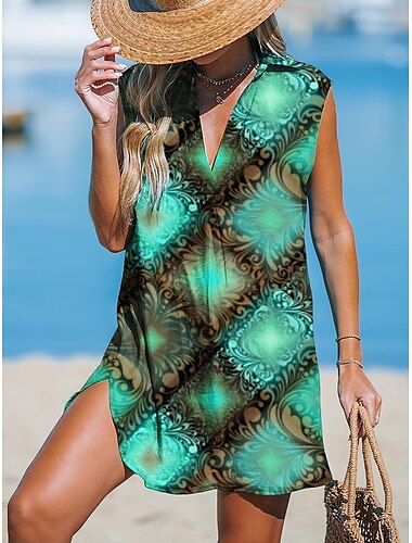  Women's Mini Dress Sundress Shift Dress Athletic Dress Vacation Casual Beach Beach Regular Fit Ombre Floral Sleeveless V Neck Deep Green Light Green Blue Purple Summer