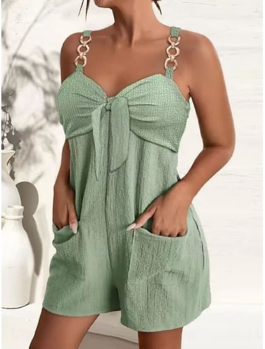  Mono para Mujeres Activo Color Sólido Sin Mangas Cuello en V Bolsillo Vacaciones Uso Diario Ajuste Regular Verde Verano
