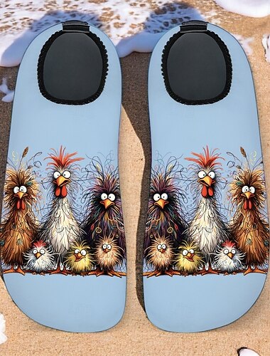  Lustige Strand-Wasserschuhe für Herren – Cartoon-Hühner-Aufdruck, schnelltrocknende Aquasocken zum Schwimmen, Surfen und für Outdoor-Aktivitäten