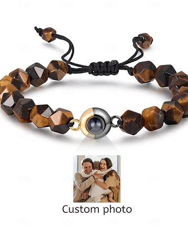  Personalisierte Projektionssteinarmband individuelles bestes Geschenk für Papa mehrfacettierte Foto-Perlenarmband für Opa Ehemann Geburtstag Vatertag Jubiläum