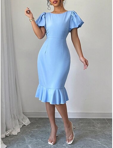  Dámské maturitní šaty mini šaty v jedné barvě bodycon šaty poloformální kancelářský pravidelný střih grafické krátký rukáv kulatý výstřih černá růžová nebesa modrá fuchsie léto