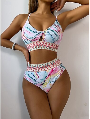  Damen Badeanzüge Bikini 2 Teile Slips Badeanzug Rückenausschnitt Schlank Urlaub Strand Freizeit Ombre V-Ausschnitt Ärmellose Badesuits