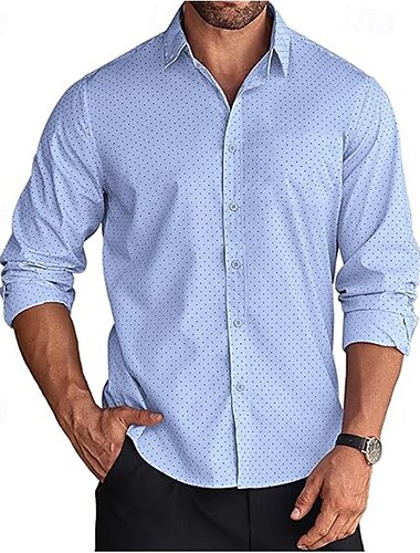  Herren Kleidhemd Knopfhemd Tupfen Hochzeit Täglich Schwarz Weiß Wein Dunkelmarine Langarm Umlegekragen Frühling & Herbst Bekleidung Schnalle