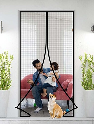  Freihändige Mesh-Screen-Türnetztür Zaubervorhang mit schweren Magneten Vollrahmen-Klett-Mesh-Vorhang geeignet für Türen bis zu 34x82 Zoll