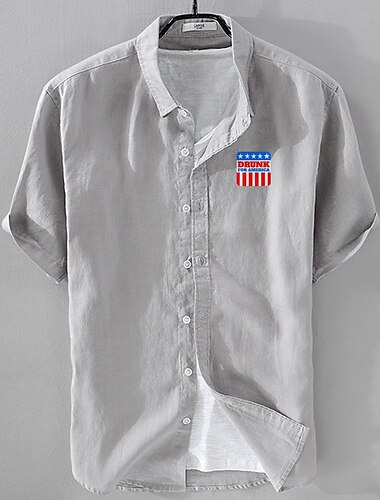  Herren Leinenhemd Freizeithemd Baumwoll-Leinen-Hemd Knopfhemd Muster Urlaub Straße Weiß Dunkelmarine Himmelblau Aprikose Kurzarm Revers Sommer Bekleidung Button-Down