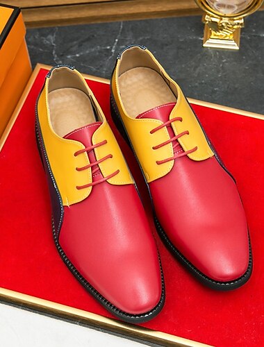  Ballschuhe für Herren in farbenfrohen roten, gelben und grünen Oxfords zum Schnüren, auffälliger Stil für lebhafte formelle Anlässe
