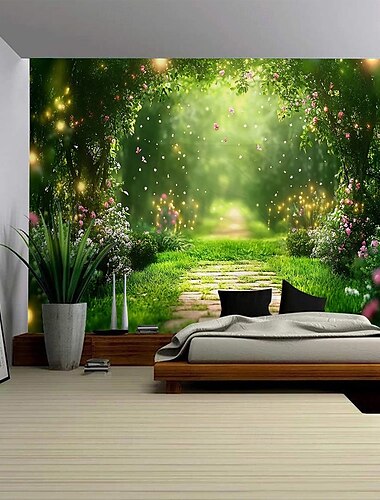  Ein Garten Pflanzenpfad Landschaft hängende Tapisserie Wandbild Kunst große Tapisserie Wandbild Dekoration Foto Hintergrund Teppich Vorhang Haus Schlafzimmer Wohnzimmer Dekoration