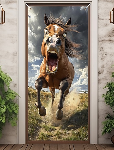  Décorations de porte animales drôles couverture de porte tapisserie de porte rideau de porte décoration toile de fond intérieur/extérieur bannière de porte pour porte d'entrée maison de campagne