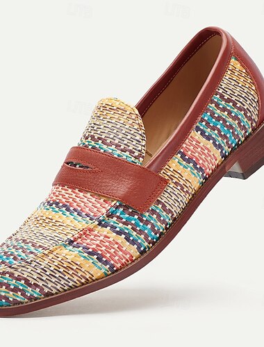  mehrfarbige geflochtene Pennyloafer für Herren – Slip-On-Schuhe aus Vintage-Nylon-Strick für elegante Freizeit-Outfits