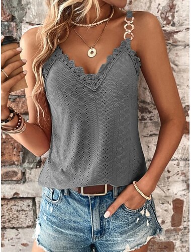  Dámské topy s ramínky Jednobarevné Základní ležérní bez rukávů s ramínky Každodenní krajková patchwork bílá žlutá růžová armádní zelená šedá léto jaro
