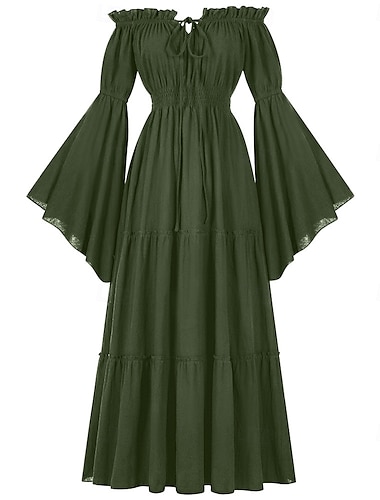  Retro vintage Middeleeuws Renaissance Middag Jurken Bel Viking Keltische ridder Elf Schouderafhangend Regency geïnspireerd Dames Keltisch Fantasie Halloween Carnaval Vakantie Feest Casual / Dagelijks