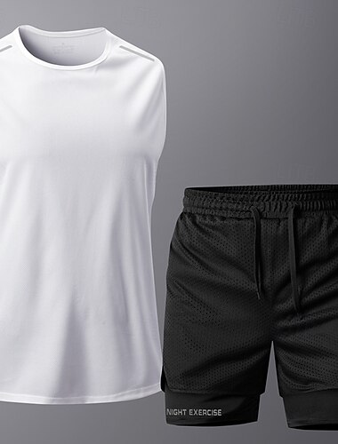  Herr Träningsoverall T-shirt och shorts till jogging 2 st Reflexband Ledigt Långärmad Andningsfunktion Mjuk Kondition Gymträning Löpning Sportkläder Sportkläder Solid färg Mörkgrå Svart Vit