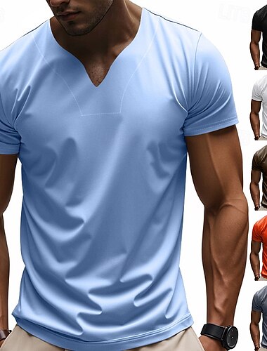  Voor heren T-shirts Shirt met korte mouwen T-shirt Korte mouw V-hals Zomer Effen Modieus Ontwerper Sexy Vakantie Straat Uitgaan Zwart Wit Oranje Top T-shirt voor mannen