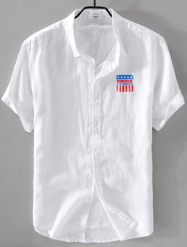  Pánské Lněná košile Košile pro volný čas Bavlněná lněná košile Košile na knoflíky Vzor Dovolená ulice Bílá Tmavě námořnická Nebeská modř Meruňková Krátký rukáv Klopa Léto Oblečení Tlačítko dolů