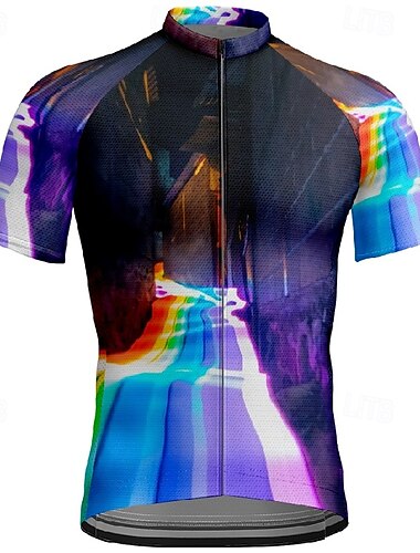  Herren Radtrikot Kurzarm Fahhrad T-Shirt Trikot mit 3 Gesäßtaschen Mountainbike MTB Atmungsaktiv Schnelltrocknend Anatomisches Design Feuchtigkeitsableitend Schwarz Regenbogen Sport Bekleidung