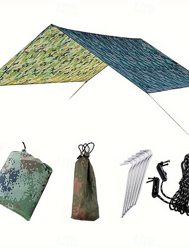  1 tenda da sole quadrata multifunzionale per esterni - tenda da sole da spiaggia con protezione UV e tessuto leggero rivestito in argento, resistenza alla trazione di 122 libbre, verde &disegno