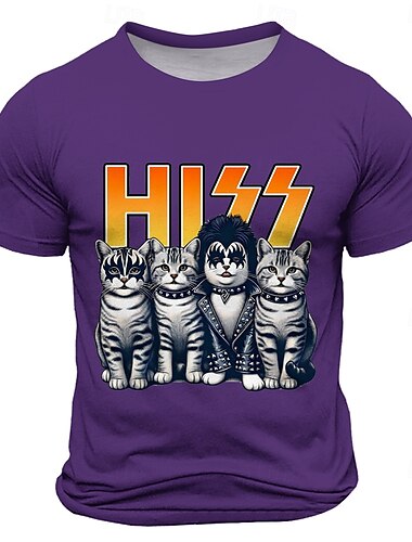  Men's Cat Music Funny T Shirt Short Sleeve T shirt 3D Print Crew Neck Shirt Fashion Daily Street Daily Black Yellow Blue Summer Spring Clothing Apparel S M L XL XXL XXXL